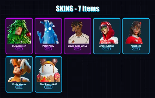 [PC/XBOX] | Lt. Evergreen | Polar Peely | Slayer Juice WRLD | Arctic Adeline | Krisabelle | 7 skin | 17 pickaxe | 23 emote | 21 glider | Lv378 — Game account