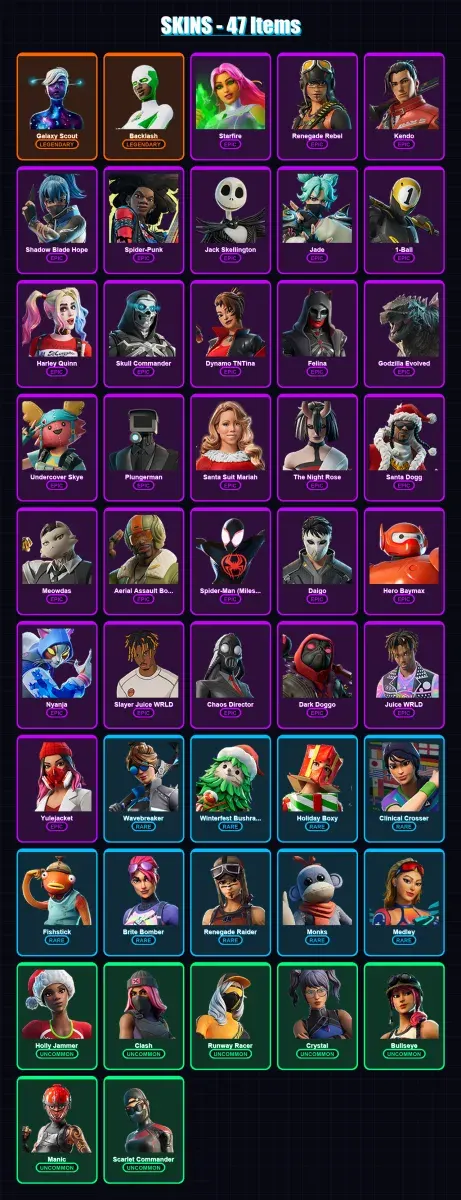 [PC/XBOX/PSN] | Galaxy Scout | Backlash | Starfire | Renegade Rebel | Kendo | 47 skin | 57 pickaxe | 41 emote | 34 glider | Lv733 — Game account