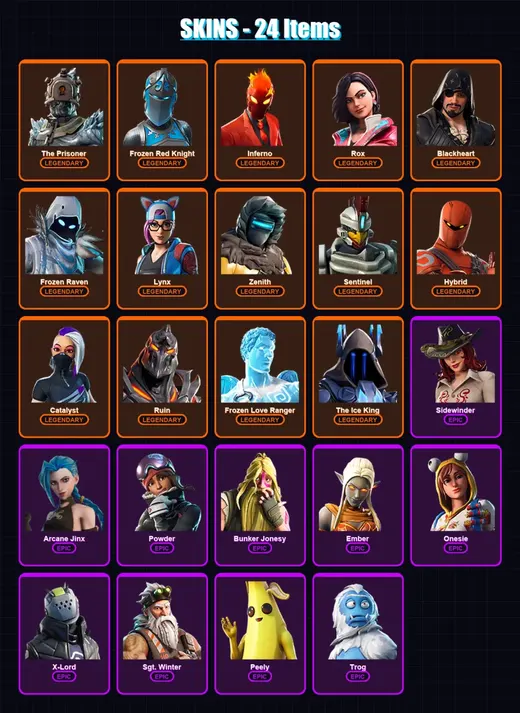 [PS4/PS5/XBOX/PC] | The Prisoner | Frozen Red Knight | Inferno | Rox | Blackheart | 24 skin | 19 pickaxe | 20 emote | 19 glider | Lv165 — Game account