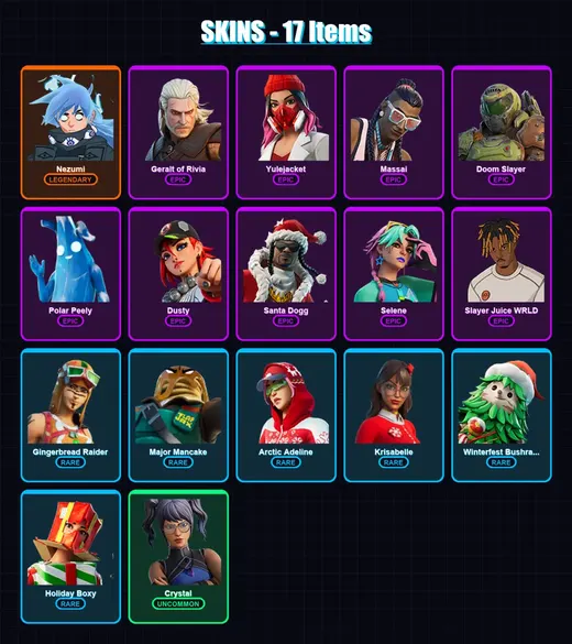 [PC/XBOX/PSN] | Nezumi | Geralt of Rivia | Yulejacket | Massai | Doom Slayer | 17 skin | 41 pickaxe | 29 emote | 36 glider | Lv474 — Game account