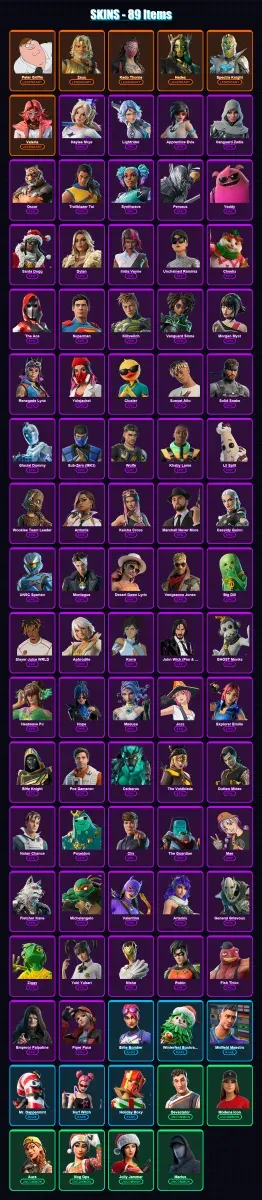 [PS4/PS5/XBOX/PC] | Peter Griffin | Zeus | Kado Thorne | Hades | Spectra Knight | 89 skin | 141 pickaxe | 100 emote | 104 glider | Lv2843