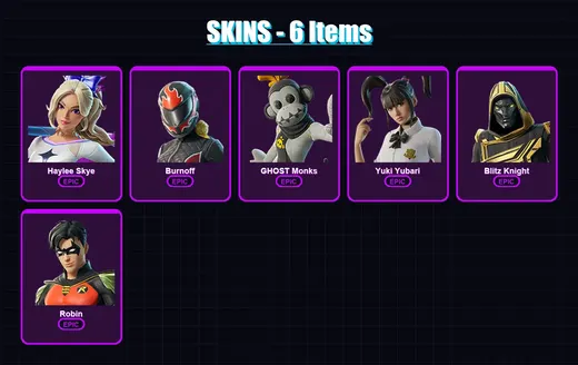 [PC/XBOX/PSN] | Haylee Skye | Burnoff | GHOST Monks | Yuki Yubari | Blitz Knight | 6 skin | 35 pickaxe | 12 emote | 24 glider | Lv253 — Game account
