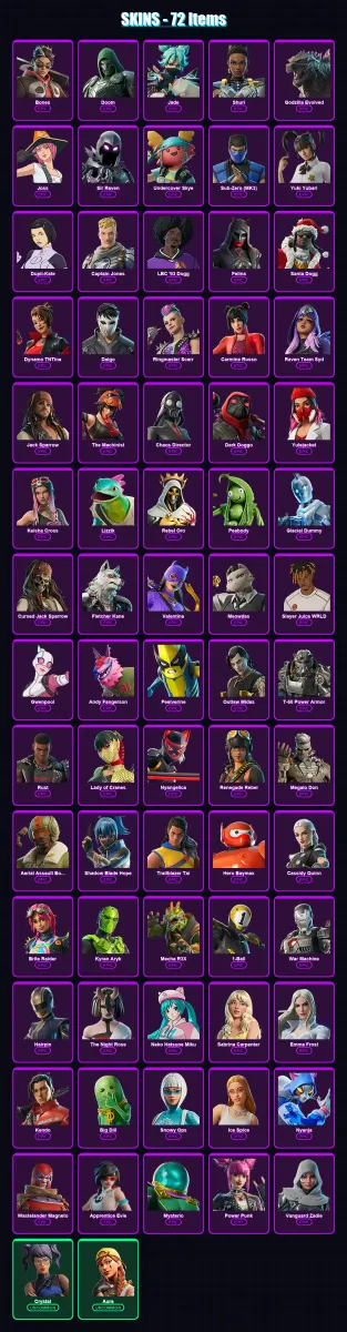 [PC/XBOX/PSN] | Bones | Doom | Jade | Shuri | Godzilla Evolved | 72 skin | 126 pickaxe | 78 emote | 81 glider | Lv1226