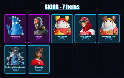 [PC/XBOX/PSN] | Polar Peely | Burnoff | Guff Gringle | Arctic Adeline | Sled Ready Guff | 7 skin | 32 pickaxe | 35 emote | 33 glider | Lv1005 — Game account