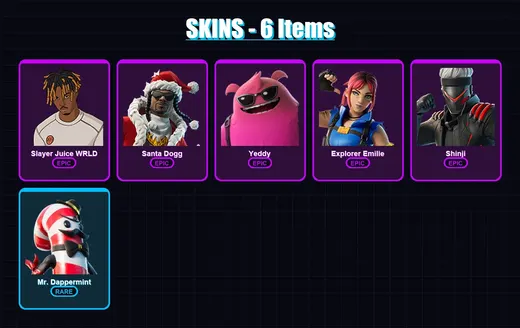 [PC/XBOX] | Slayer Juice WRLD | Santa Dogg | Yeddy | Explorer Emilie | Shinji | 6 skin | 33 pickaxe | 12 emote | 21 glider | Lv168