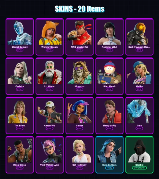 [PC/XBOX/PSN] | Glacial Dummy | Wonder Onesie | FIRE Master Kai | 20 skin | Lv140