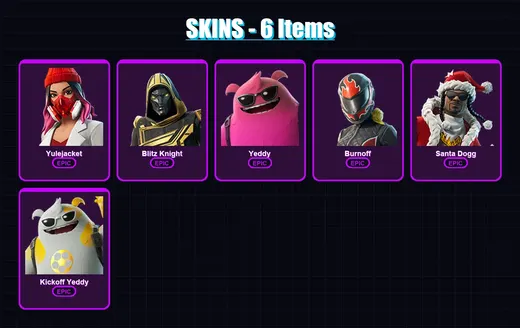 [PC/XBOX] | Yulejacket | Blitz Knight | Yeddy | Burnoff | Santa Dogg | 6 skin | 44 pickaxe | 16 emote | 31 glider | Lv348 — Game account