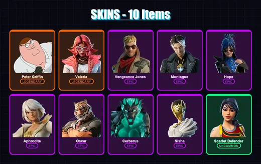 [PC/XBOX/PSN] | Peter Griffin | Valeria | Vengeance Jones | Montague | Hope | 10 skin | 15 pickaxe | 14 emote | 17 glider | Lv227 — Game account