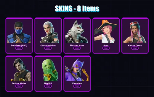 [PC/PSN] | Sub-Zero (MK3) | Cassidy Quinn | Fletcher Kane | Joss | Keisha Cross | 8 skin | 30 pickaxe | 22 emote | 26 glider | Lv272