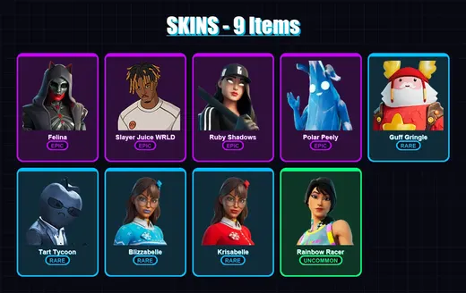 [PC/XBOX/PSN] | Felina | Slayer Juice WRLD | Ruby Shadows | Polar Peely | Guff Gringle | 9 skin | 32 pickaxe | 29 emote | 30 glider | Lv669 — Game account