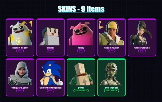 [PC/PSN] | Kickoff Yeddy | Wrixel | Yeddy | Recon Raptor | Grace Crowne | 9 skin | 43 pickaxe | 16 emote | 31 glider | Lv285