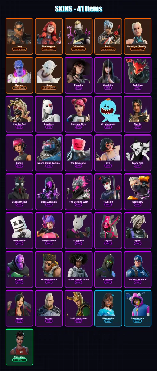 [PC/XBOX/PSN] | Joey | The Imagined | Driftwalker | Ronin | Paradigm (Reality-659) | 41 skin | 38 pickaxe | 39 emote | 20 glider | Lv176