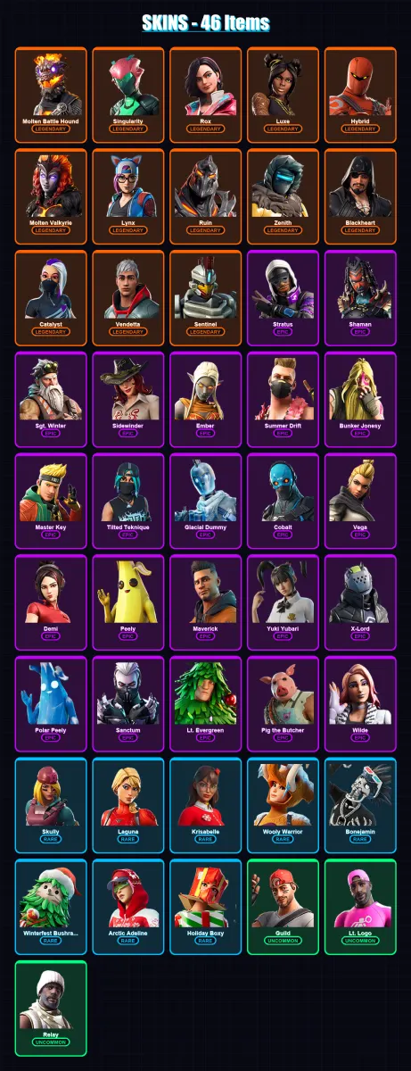 [PC/PSN] | Molten Battle Hound | Singularity | Rox | Luxe | Hybrid | 46 skin | 79 pickaxe | 77 emote | 70 glider | Lv733