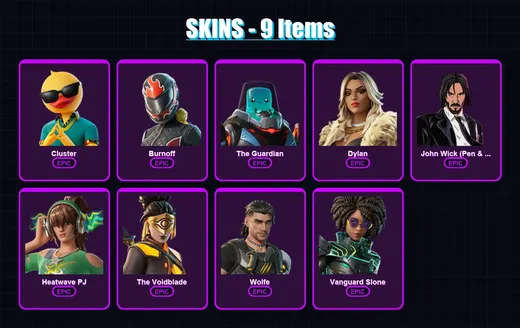[PC/XBOX/PSN] | Cluster | Burnoff | The Guardian | Dylan | John Wick (Pen & Ink) | 9 skin | 20 pickaxe | 12 emote | 14 glider | Lv320