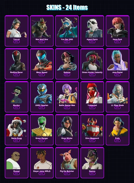 [PC/XBOX/PSN] | Yoo-mi | War Wolf Dire | Yon Dar 3000 | Agent Patch | Hana Park | 24 skin | 43 pickaxe | 25 emote | 18 glider | Lv189 — Game account
