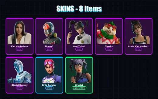 [PC/XBOX/PSN] | Kim Kardashian | Burnoff | Yuki Yubari | Cheeks | Iconic Kim Kardashian | 8 skin | 42 pickaxe | 18 emote | 27 glider | Lv334 — Game account