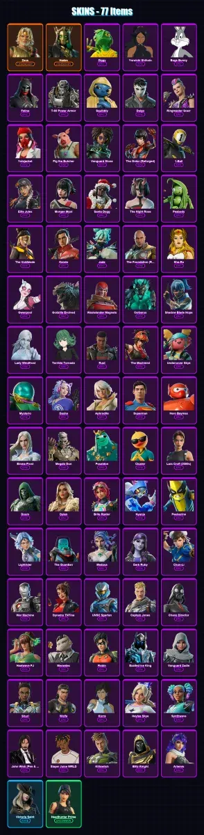 [PS4/PS5/XBOX/PC] | Zeus | Hades | Ziggy | Yoruichi Shihoin | Bugs Bunny | 77 skin | 137 pickaxe | 91 emote | 98 glider | Lv1736 — Game account