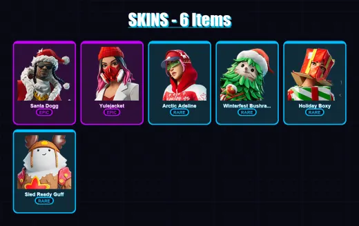 [PC/XBOX] | Santa Dogg | Yulejacket | Arctic Adeline | Winterfest Bushranger | Holiday Boxy | 6 skin | 17 pickaxe | 7 emote | 14 glider | Lv211