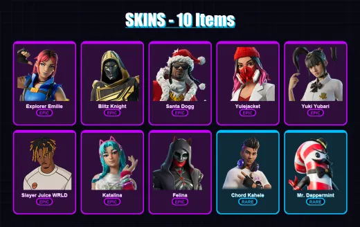 [PC/XBOX/PSN] | Explorer Emilie | Blitz Knight | Santa Dogg | Yulejacket | Yuki Yubari | 10 skin | 33 pickaxe | 12 emote | 18 glider | Lv245