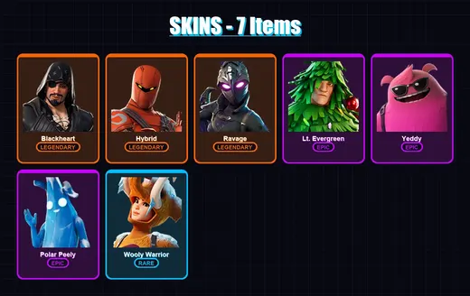 [PC/XBOX] | Blackheart | Hybrid | Ravage | Lt. Evergreen | Yeddy | 7 skin | 26 pickaxe | 34 emote | 24 glider | Lv644