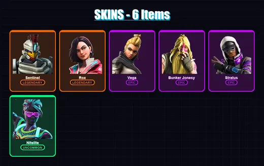 [PC/XBOX/PSN] | Sentinel | Rox | Vega | Bunker Jonesy | Stratus | 6 skin | 4 pickaxe | 9 emote | 8 glider | Lv90
