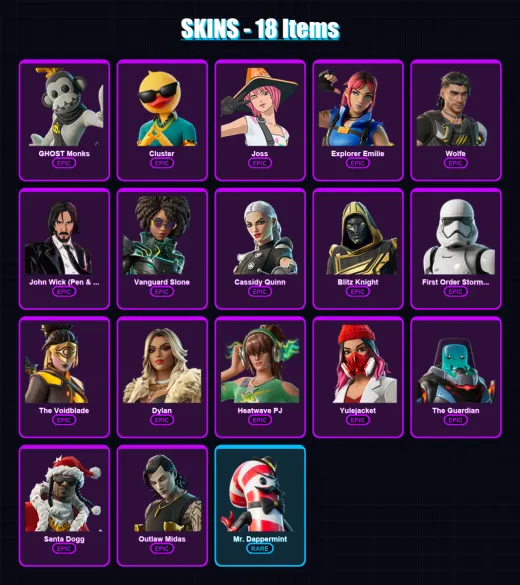 [PC/PSN] | GHOST Monks | Cluster | Joss | Explorer Emilie | Wolfe | 18 skin | 43 pickaxe | 23 emote | 29 glider | Lv337