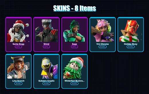 [PS4/PS5/XBOX/PC] | Santa Dogg | Shinji | Sage | Vivi Chroma | Holiday Boxy | 8 skin | 20 pickaxe | 9 emote | 19 glider | Lv175