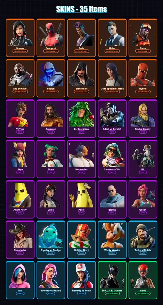 [PC/XBOX/PSN] | Sorana | Deadpool | Fade | Midas | Blaze | 35 skin | 39 pickaxe | 47 emote | 41 glider | Lv666 — Game account