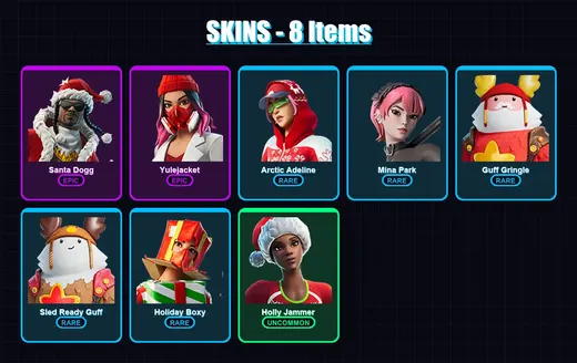 [PC/XBOX/PSN] | Santa Dogg | Yulejacket | Arctic Adeline | Mina Park | Guff Gringle | 8 skin | 17 pickaxe | 11 emote | 15 glider | Lv166