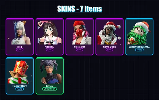 [PC/XBOX/PSN] | Meg | KizunaAI | Yulejacket | Santa Dogg | Winterfest Bushranger | 7 skin | 9 pickaxe | 2 emote | 11 glider | Lv67 — Game account