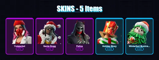 [PC/XBOX/PSN] | Yulejacket | Santa Dogg | Felina | Holiday Boxy | Winterfest Bushranger | 5 skin | 17 pickaxe | 5 emote | 11 glider | Lv128