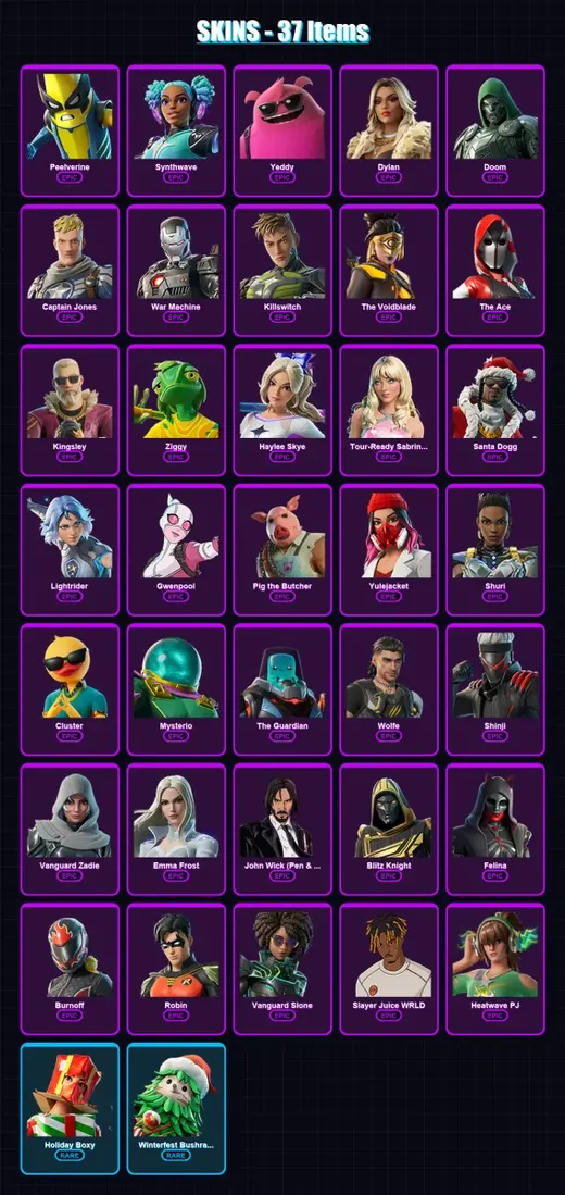 [PS4/PS5/XBOX/PC] | Peelverine | Synthwave | Yeddy | Dylan | Doom | 37 skin | 102 pickaxe | 52 emote | 78 glider | Lv1014