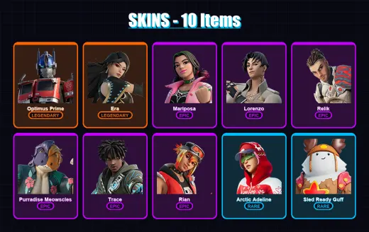 [PS4/PS5/XBOX/PC] | Optimus Prime | Era | Mariposa | Lorenzo | Relik | 10 skin | 14 pickaxe | 13 emote | 18 glider | Lv216