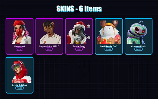 [SWITCH/XBOX/PSN/PC] | Yulejacket | Slayer Juice WRLD | Santa Dogg | Sled Ready Guff | Chrome Punk | 6 skin | 12 pickaxe | 5 emote | 15 glider | Lv1 — Game account