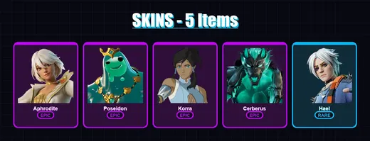 [PC/PSN] | Aphrodite | Poseidon | Korra | Cerberus | Hael | 5 skin | 10 pickaxe | 8 emote | 9 glider | Lv102 — Game account