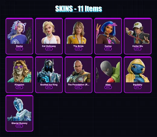 [PC/XBOX/PSN] | Dasha | Cat Holloway | The Bride | Carina | Carter Wu | 11 skin | 19 pickaxe | 14 emote | 14 glider | Lv92