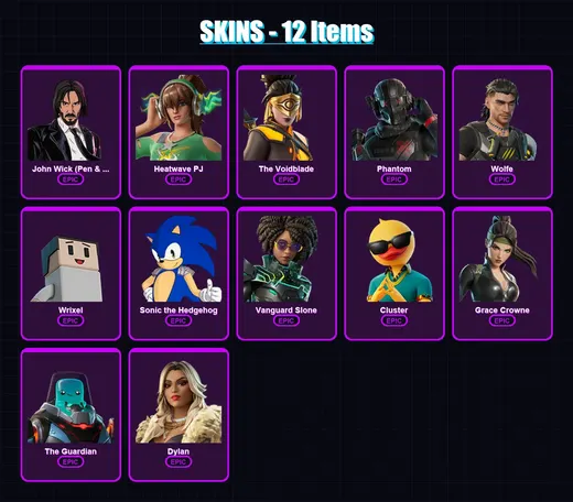 [PS4/PS5/XBOX/PC] | John Wick (Pen & Ink) | Heatwave PJ | The Voidblade | Phantom | Wolfe | 12 skin | 25 pickaxe | 14 emote | 21 glider | Lv433