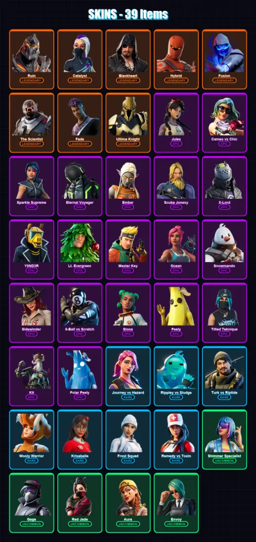 [PC/XBOX] | Ruin | Catalyst | Blackheart | Hybrid | Fusion | 39 skin | 54 pickaxe | 65 emote | 54 glider | Lv1041