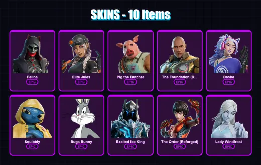 [PC/XBOX/PSN] | Felina | Elite Jules | Pig the Butcher | The Foundation (Reforged) | Dasha | 10 skin | 37 pickaxe | 16 emote | 26 glider | Lv287