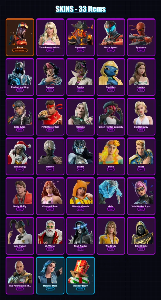 [PC/XBOX/PSN] | Blaze | Tour-Ready Sabrina Carpenter | Pyreheart | Maxx Speed | Synthesis | 33 skin | 46 pickaxe | 26 emote | 24 glider | Lv188