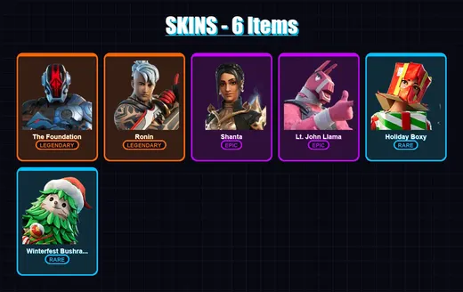 [PC/XBOX/PSN] | The Foundation | Ronin | Shanta | Lt. John Llama | Holiday Boxy | 6 skin | 12 pickaxe | 12 emote | 14 glider | Lv170