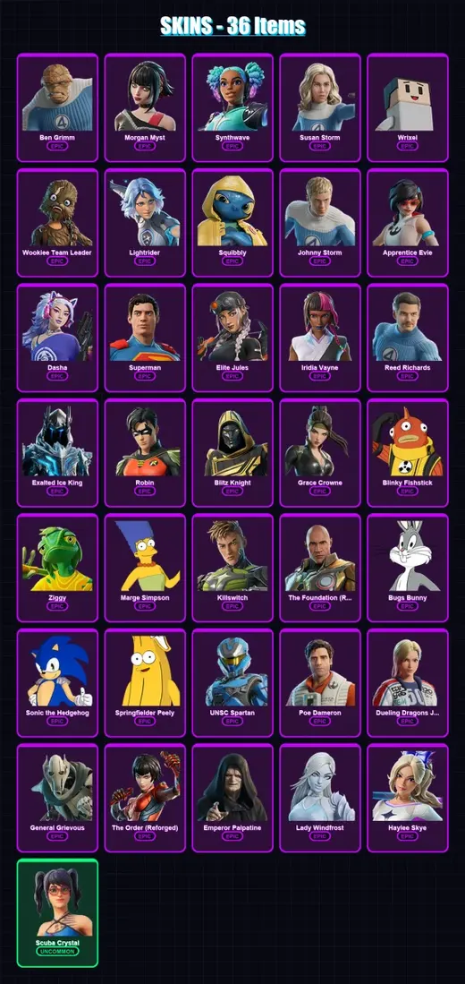 [PC/XBOX/PSN] | Ben Grimm | Morgan Myst | Synthwave | Susan Storm | Wrixel | 36 skin | 66 pickaxe | 34 emote | 48 glider | Lv437 — Game account