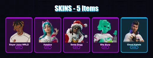 [PC] | Slayer Juice WRLD | Katalina | Santa Dogg | Ella Slurp | Chord Kahele | 5 skin | 58 pickaxe | 23 emote | 38 glider | Lv530