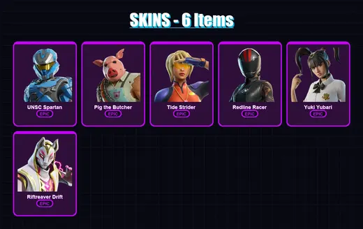 [PC/XBOX/PSN] | UNSC Spartan | Pig the Butcher | Tide Strider | Redline Racer | Yuki Yubari | 6 skin | 25 pickaxe | 11 emote | 13 glider | Lv203