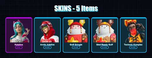 [PC/XBOX/PSN] | Katalina | Arctic Adeline | Guff Gringle | Sled Ready Guff | Tectonic Komplex | 5 skin | 11 pickaxe | 12 emote | 14 glider | Lv234