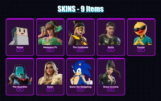 [PC/XBOX/PSN] | Wrixel | Heatwave PJ | The Voidblade | Wolfe | Cluster | 9 skin | 20 pickaxe | 13 emote | 13 glider | Lv94