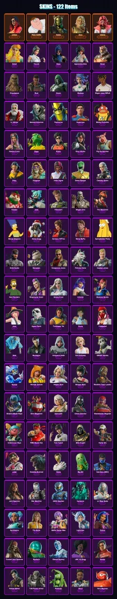 [PS4/PS5/XBOX/PC] | Joltara | Peter Griffin | Hades | Zeus | Valeria | 122 skin | 177 pickaxe | 133 emote | 115 glider | Lv2621