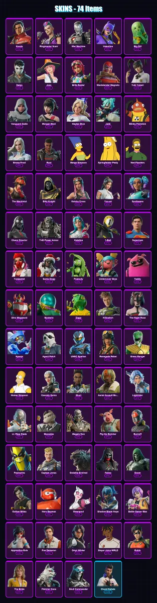 [PC/XBOX/PSN] | Kendo | Ringmaster Scarr | War Machine | Valentina | Big Dill | 74 skin | 122 pickaxe | 86 emote | 93 glider | Lv1457