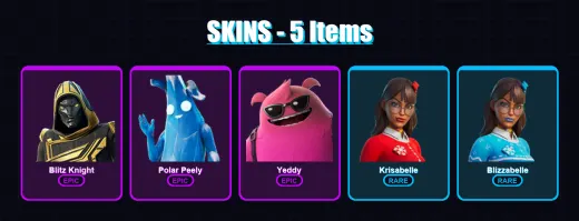 [PC/XBOX/PSN] | Blitz Knight | Polar Peely | Yeddy | Krisabelle | Blizzabelle | 5 skin | 28 pickaxe | 29 emote | 30 glider | Lv524