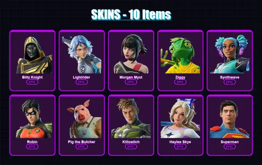 [PC/XBOX/PSN] | Blitz Knight | Lightrider | Morgan Myst | Ziggy | Synthwave | 10 skin | 40 pickaxe | 23 emote | 33 glider | Lv415